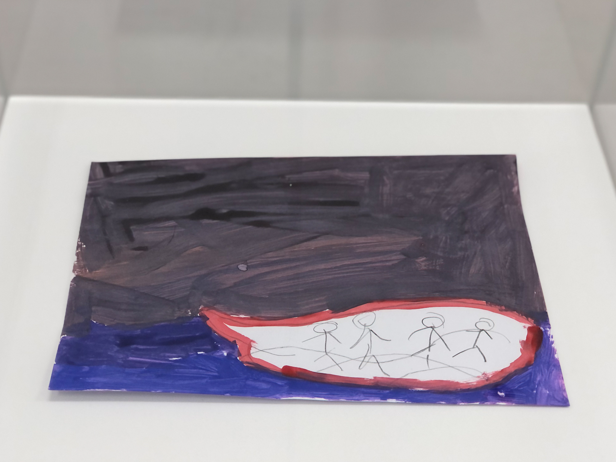 Drawing of people on boat during stormy night