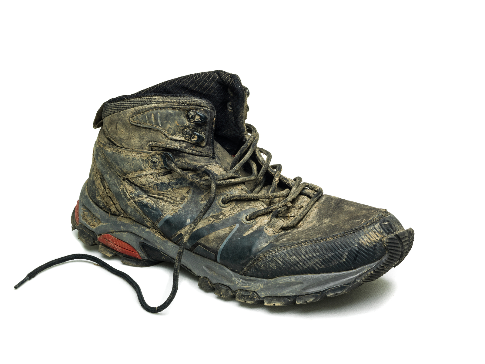 Boot caked in mud